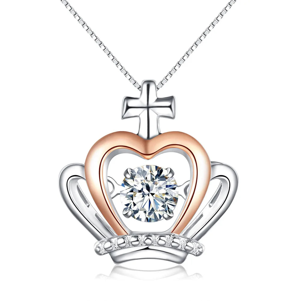925 Sterling Silver 4A Cubic Zirconia Jewelry Box Chain Cross Crown Heart Queen Necklaces for Women