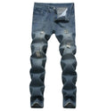 Custom Washed Mens Jeans Denim Slim Ripped Pants Men Blue Trousers With Hole Leisure Men's Jeans