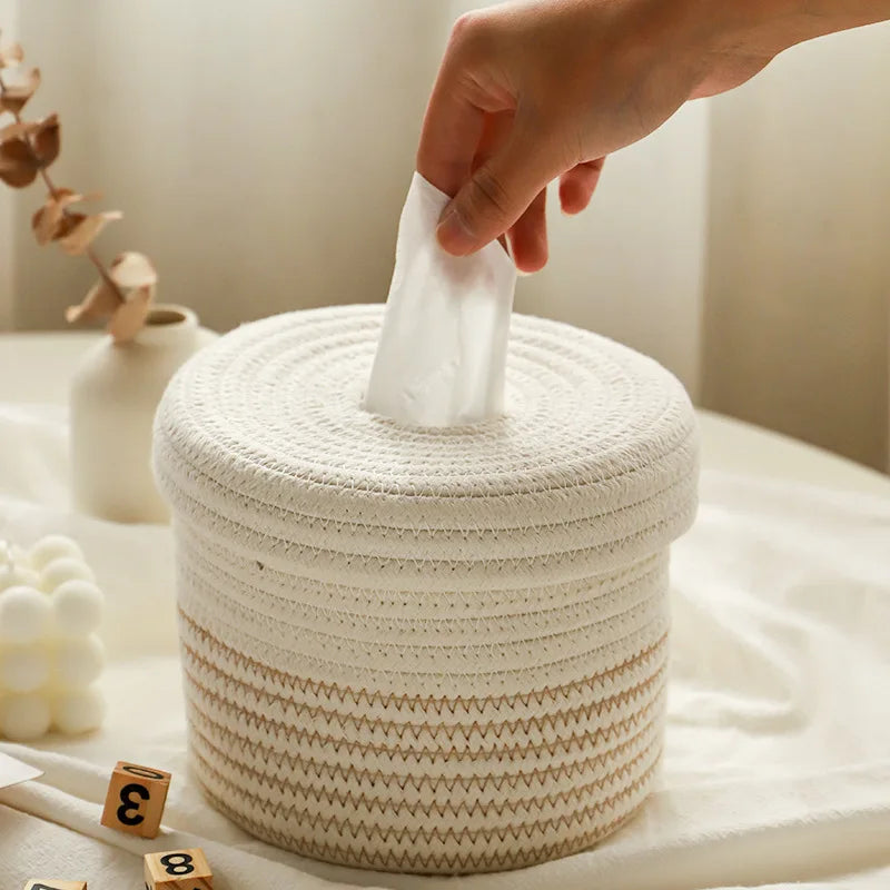 Handmade Modern Cotton Thread Woven Toilet Paper Storage Basket Creative Multifunctional Napkin Dining Table Accessory for