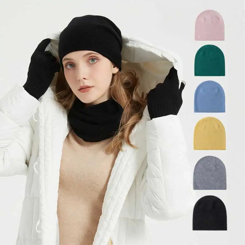 Merino Wool Knitted Beanie Hat Seamless Solid Color Men Women Autumn Winter New Cold Pile Wool Beanie Hat