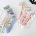 MIO Women Girl Socks With Ruffles Sweet Color Ankle Sock Transparent Mesh Flowers Wholesale Retro Floral Socks