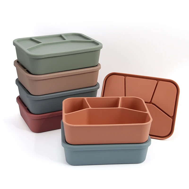 Stackable Heatable Microwavable Eco-Friendly Food Storage Container with Lid Lunch Fruit Silicone Bento Box Durable