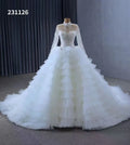 Luxury Rhinestone Beading Full Mesh Ball Gown Floor-Length Princess Handmade Sequin Lace Tiered Ruffles Sexy Bridal Gowns