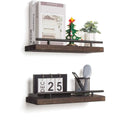 Set of 2 Rustic Wood Storage Shelves Wall Mounted Hanging Shelf with Metal Brackets for Wall
