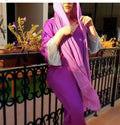 Lanna Purple & Orange Long Sleeve Casual Formal Satin Sequins Full Diamond Mesh Long Dress Muslim Women Abaya