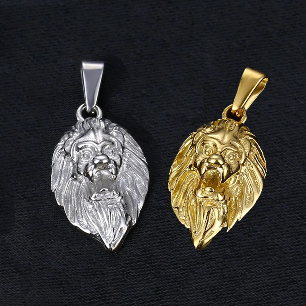Stainless Steel Lion Head Necklace Hip Hop's Rock Animal Necklace Jewelry Gold Silver Lion Pendant for Men Boys