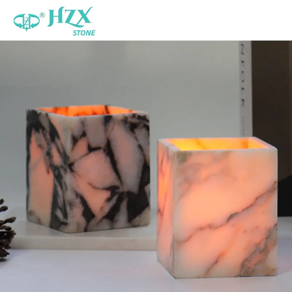 HZX Calacatta Viola Marble Real Luxurious Purple Stone Wholesale Hotel Home Decoration Marble Candle Holder Candle Stick Jar