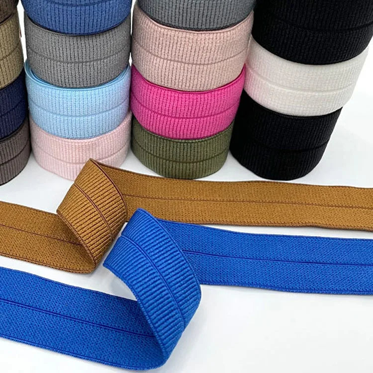 OEM Wholesale 2cm Fold over Knitted Elastic Band Colorful Printed Webbing Edging for Clothing Low Price Woven Technics