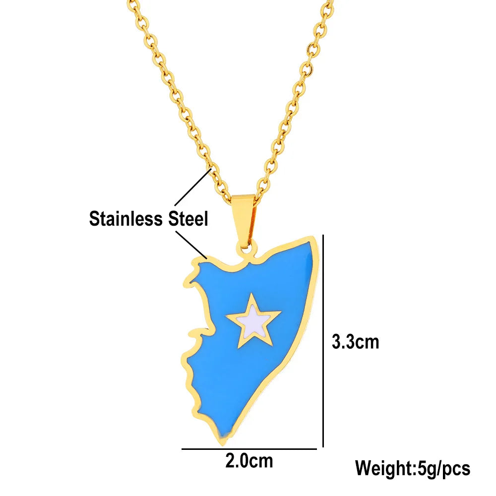 BINSHUO Wholesale Custom Stainless Steel Jewelry Drop Oil Nation Somalia Map Flag Men Pendant Couples Charm Necklace for Women