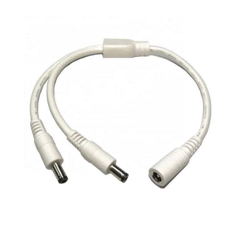 DC 1 to 2 Splitter in White Color LED Connector Cable 1 Female to 2 Male Ports DC Power Splitter Adapter Extend