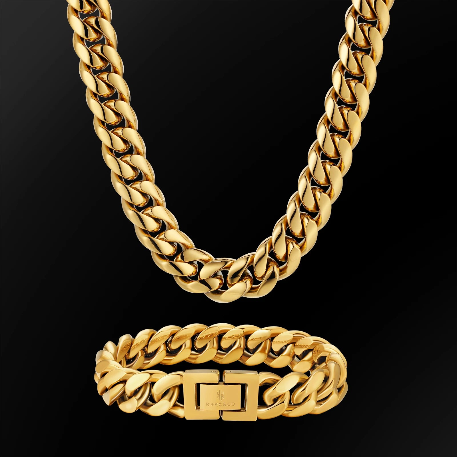 8-12mm Cuban Chain Necklace Bracelet Hip Hop Jewelry 18K Gold Miami Stainless Steel Bracelet Necklaces Cuban Link Chain for Men