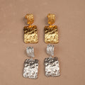 New Earrings Real Real Gold Plated Brass Metal Hammer Rectangle Dangle Drop Earrings Daily Jewelry Gift