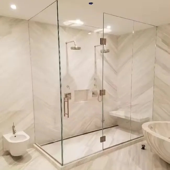 2024 Popular Frameless Integrated Bathroom Hinge Luxury Shower Door Shower Cabin Rectangle Tray Square Design Tempered Glass