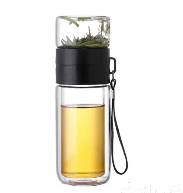 Round Shape Hand Blown Glass Water Bottle with Thermal Insulation and Stainless Filter for Eco-Friendly Tea Business Gift Ideas