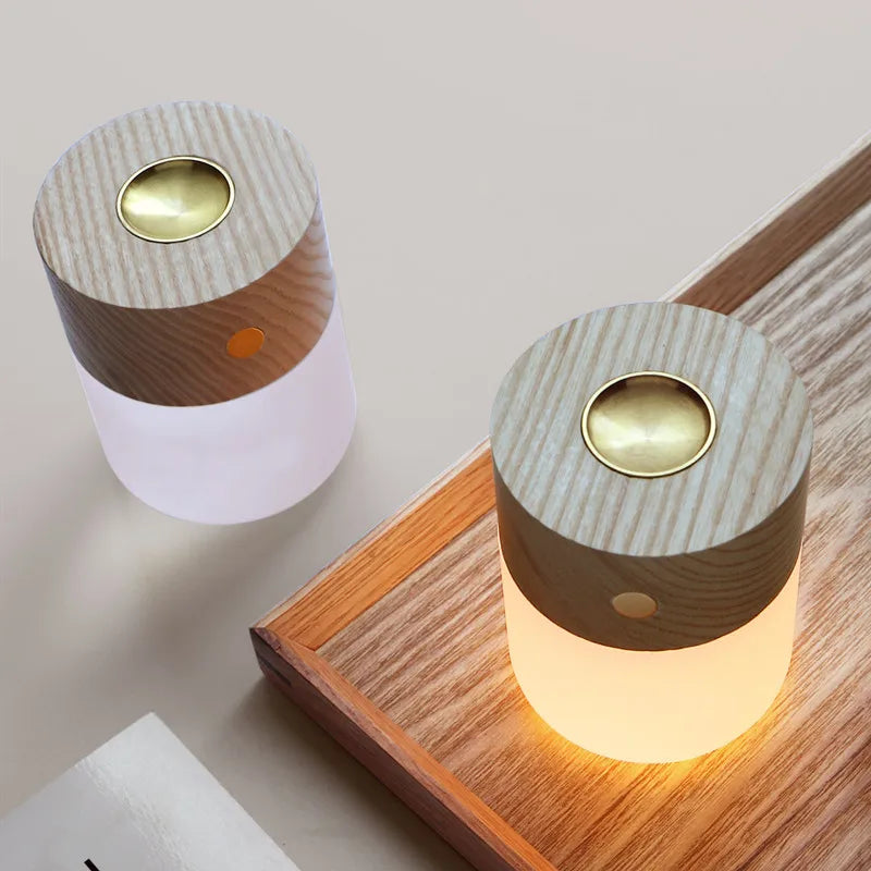2-in-1 Aroma Essential Oil Heating Lamp LED Touch Dimmable Night LightUSB Rechargeable Wooden Table Bedside Lamp