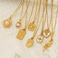 Women's Imitation Pearl Pendant Necklace Stainless Steel Gold-Color Plated Link Chain Geometric Design Trendy Party Jewelry