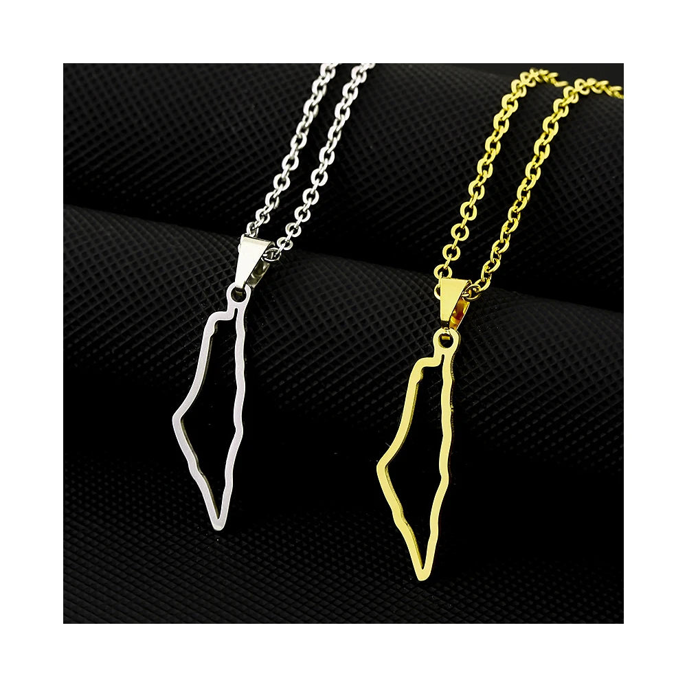 NEWNORTH Geometric Palestine Charm Necklace Stainless Steel Jewelry Wholesale Custom Hollow Map Pendant Necklaces for Men Party