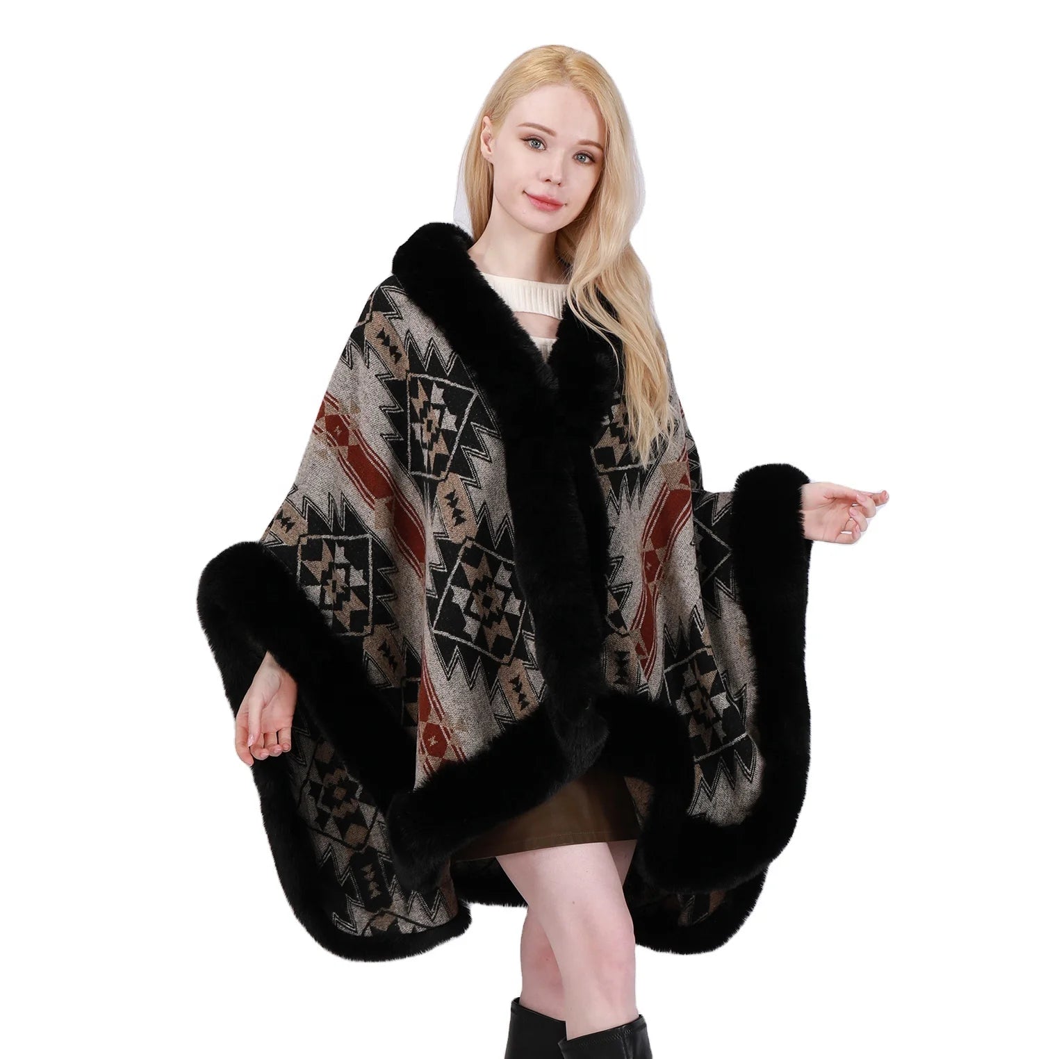 Luxury Ladies Rabbit Hair Jacquard Shawl Printed Autumn Square Winter Warm Scarf Popular Cape With Style Length
