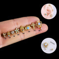 Newest Trendy PVD Gold Plated Stainless Steel Piercing Earrings Colorful Cubic Zirconia CZ Love Flower Cartilage Stud Earrings