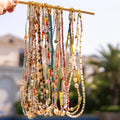 European and American Style Natural Pearl Colorful Crystal Women'S Beaded Chain Stainless Steel Necklace