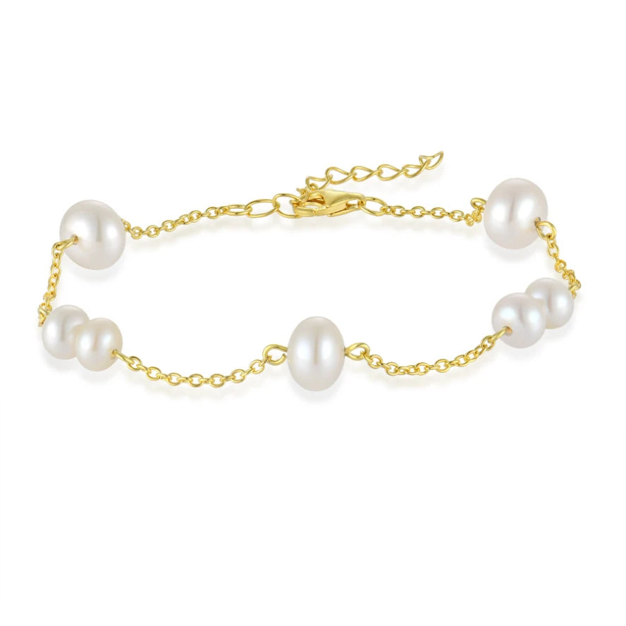 Wholesale Custom 18K Gold Plated 925 Sterling Silver Pearl Chain Bracelet Luxury Fashion Beaded Bracelets for Women