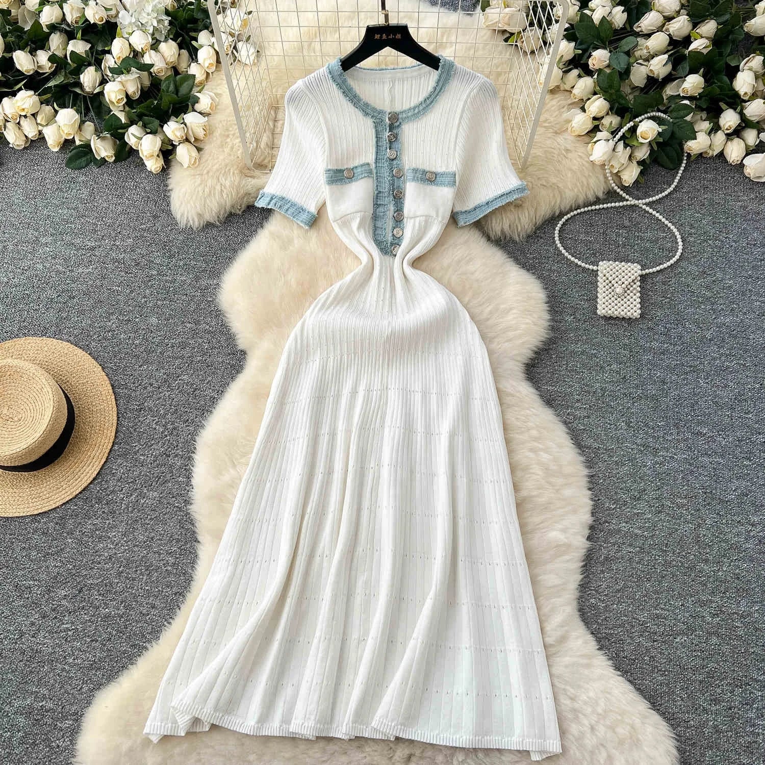 Ladies Fashion Maxi Dresses Summer Knitted Women