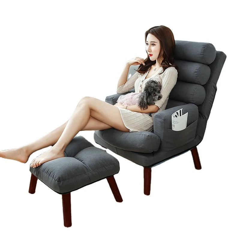European Style Reclining Single Sofa Simple Fabric Leisure Chair for Living Room and Bedroom for Small Apartments