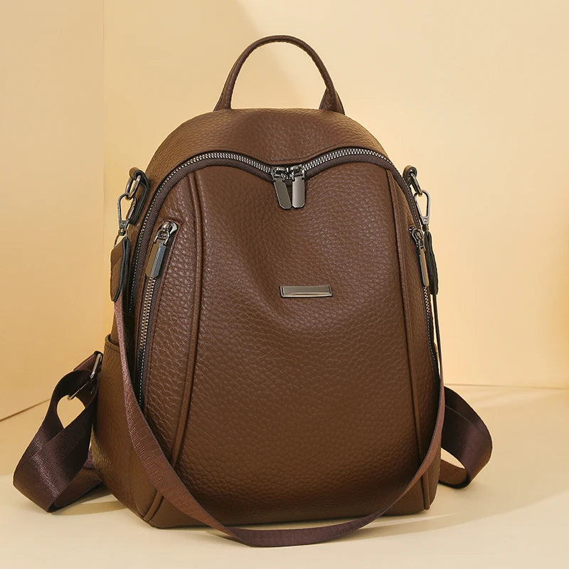 Stylish PU Leather Backpack for Women Designer Shoulder Bag Fashionable Convertible Travel Rucksack
