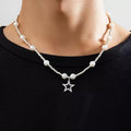 SHIXIN Simple CCB Beads Imitation Pearl Necklace for Men Star Ring Charm Choker Jewelry on the Neck Boy Party Cool Accessories