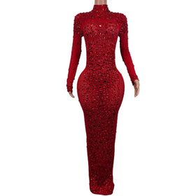 Vestidos Mujer Elegant Long Sleeves Dinner Gown Lady Diamond Bodycon Formal Night Party Dress Women Prom Banquet Evening Dresses