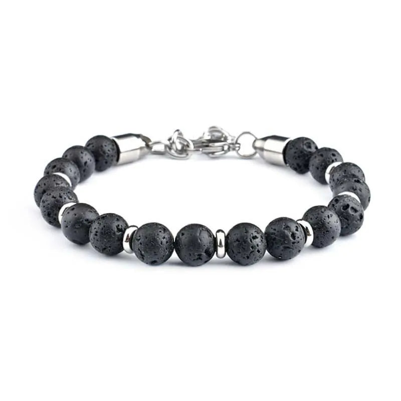 Trendy Stainless Steel Beaded Bracelet with Lava Tiger Eye Map Blue Natural White Turquoise Stones for Wedding Anniversary Gift