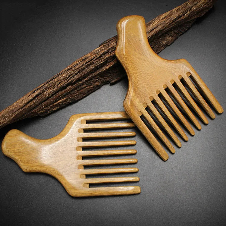 Eco Friendly Customized Men Women Curly Hair Detangling Pick Twist African Braiding Wide Tooth Sandalwood Wooden Afro Hair Comb
