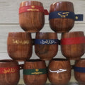 PU Leather Cup Sleeve Custom Small Wood Mubkhar Leather Strap Cup Decoration Glass Wrap Tea Cup Holder