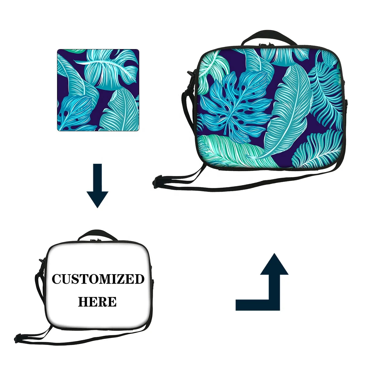 New Eco-Friendly Low MOQ Sublimation Lunch Tote Bag Waterproof Insulation Fabric with Zipper for Food Packing