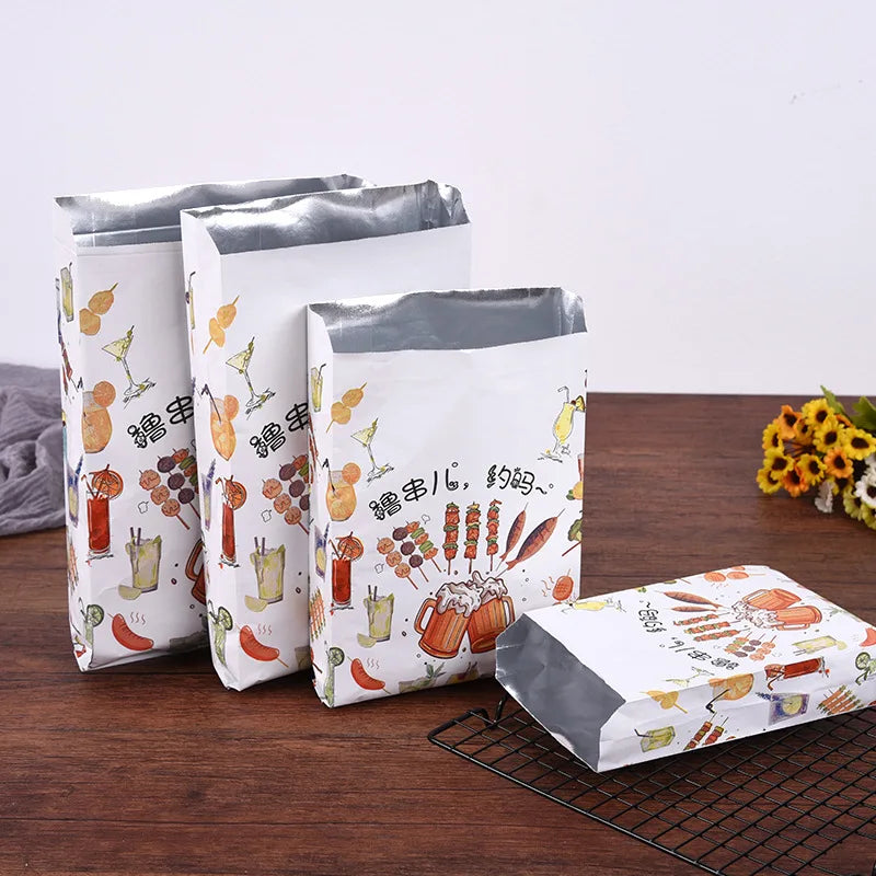 Bbq Kebab Hot Dog Aluminum Foil Lined Paper Bag Fast Food Delivery Bags