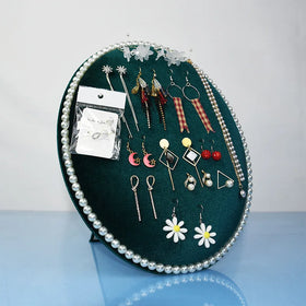 Luxury Small Oval Velvet Jewelry Display Stand Wall Mountable Earring Holder for Home & Retail Use