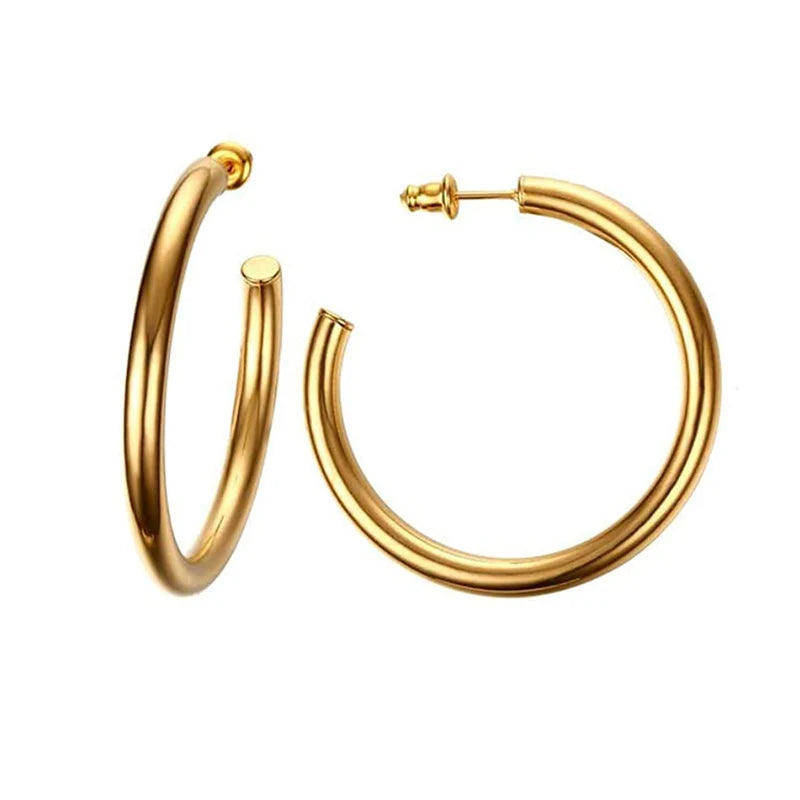 Exaggerated C-shaped Earrings Chunky Tube Hoop Earrings Women Dainty 40mm Classic Round Huggie Studs Open Half Hoops Earrings