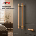 JAYA New Chinese Style Solid Brass and Beech Wood Cabinet Handles Long Wardrobe Door Pulls and T-Bar Drawer Knobs MegaBDM