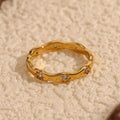 Tidal Titanium Steel Pvd Electroplating 18k Gold Star Inlaid Zircon Stainless Steel Ring Without Fadinging Waterproof