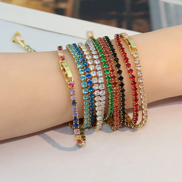 BC1432 Fashion Minimalist Rainbow Cubic Zirconia Tennis Bracelet  Multicolor Dainty CZ Zircon Tennis Buckle Stacking Bracelet
