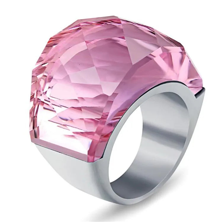 Hot Selling Stainless Steel Square Crystal Ring Simple Oval Natural Stone Women'S Ring