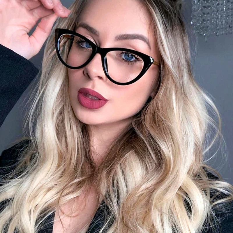 UNOC 2022 Cat Eye Glass Frame TR90 Optical Frame with Blue and Transparent Colors Metal Spring Hinge Anti-blue Light Glasses