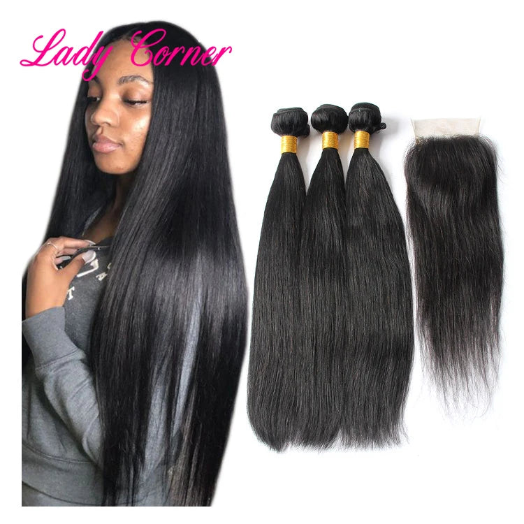 Cheap 100% Raw Indian Human Hair Vendorunprocessed Cuticle Aligned Virgin Human Hair Bundle with Closure Fast Shipping