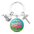Wholesale Happy Camper Enamel Metal Key Chains Retro Camper Keychain Happy RV Couples Camping Gifts Camper Lover Travel Keyrings