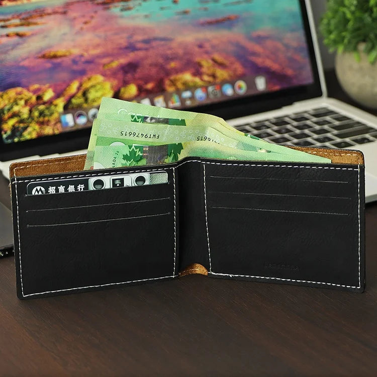 Hot Selling Custom Laser Engraving Leatherette Short Wallets Minimalist Premium Pu Leather Wallet