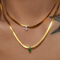 2024 Dazan New Luxury Design 18k Gold Plated Tarnish Free Stainless Steel Green Zircon Pendant 3mm Blade Chain Necklace Women