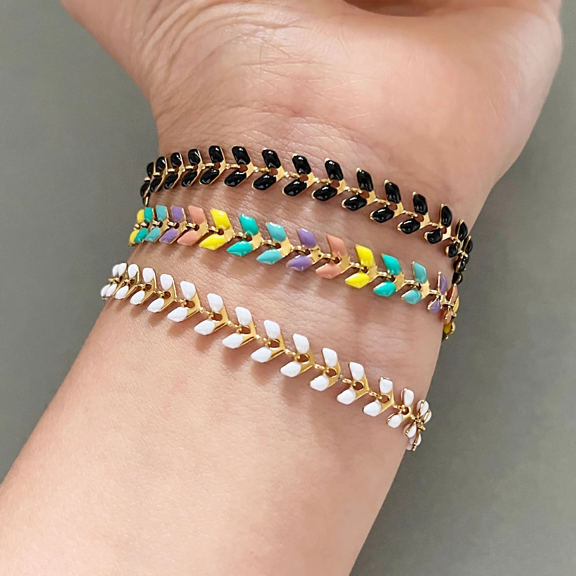 2025 New Trend 6mm Double-Sided Oil Dripping Wheat Spike Charm Bracelet Gold Plated Women's Stainless Steel Gift