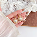 2024 Factory Direct Sales-Newest Style Stainless Steel 18K Gold Twill Sunflower Pearl Vintage Earrings Unisex Classic Design