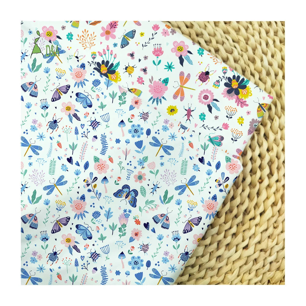 Cute Floral Butterfly Dragonfly Printed Poplin Fabric Woven 100% Cotton Eco-Friendly Fabric for Kids' Shirts & Covers