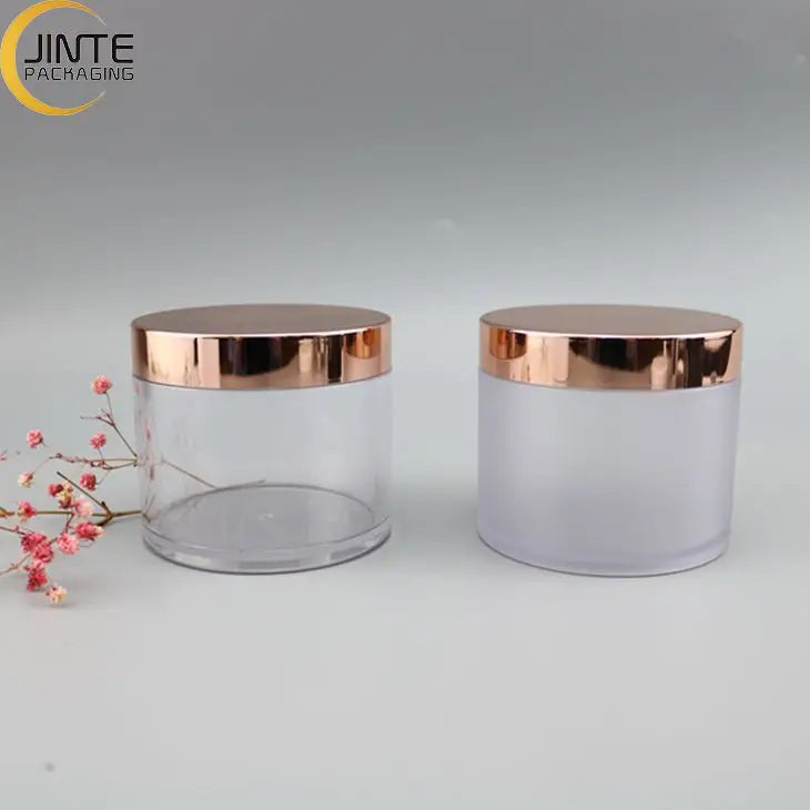 Jinte Packaging Cosmetics Container 8OZ PETG Clear or Frosted Body with Shiny Rose Gold Lids for Body Butter Jar